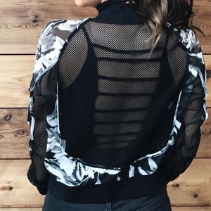 LF Rumor Boutique fishnet floral bomber jacket size XS
